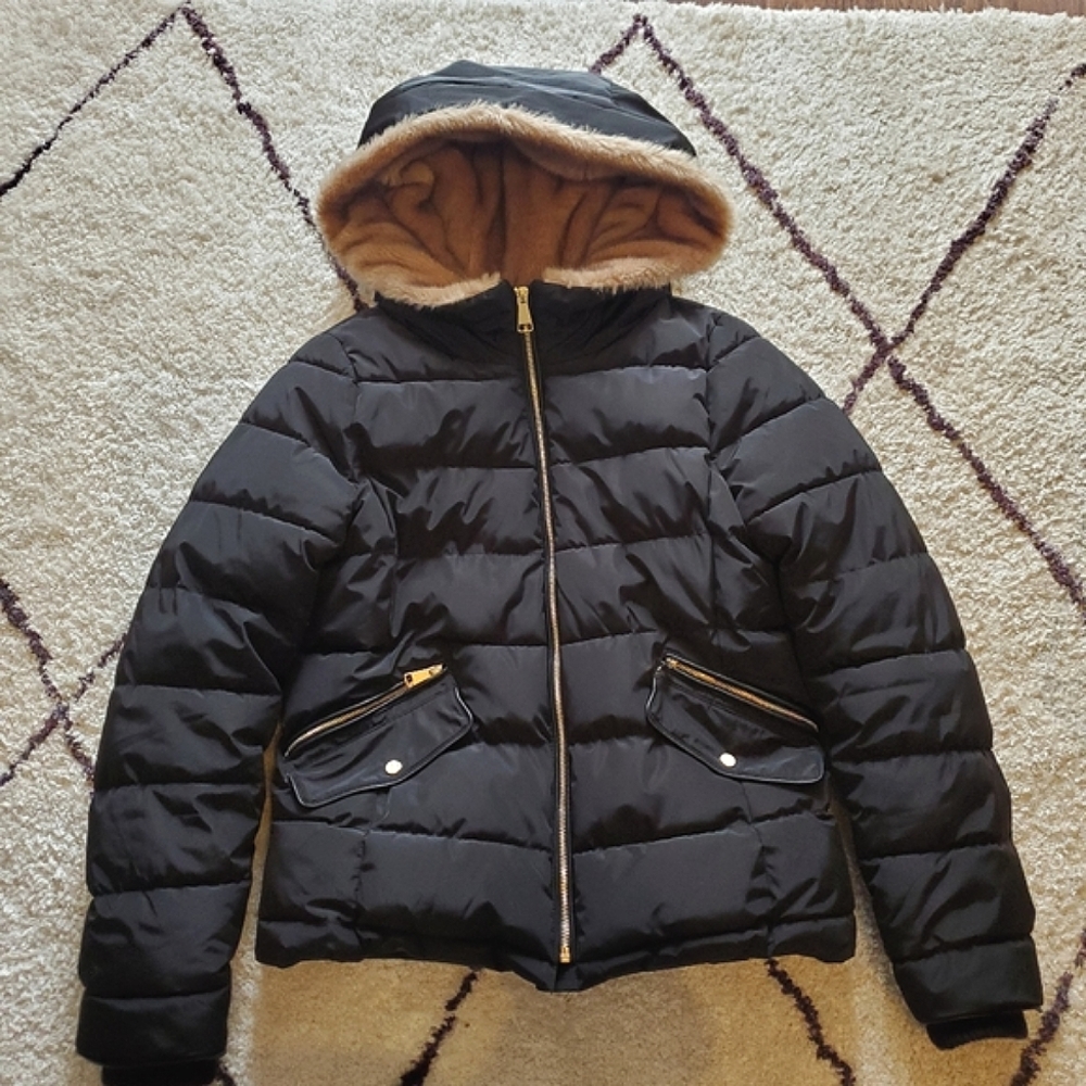 Zara Black Winter Puffer Faux Fur Lined Hooded XS